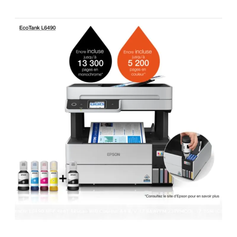 Imprimante JET D'ENCRE EPSON ECOTANK L6490 4EN1 COULEUR WIFI - NOIR